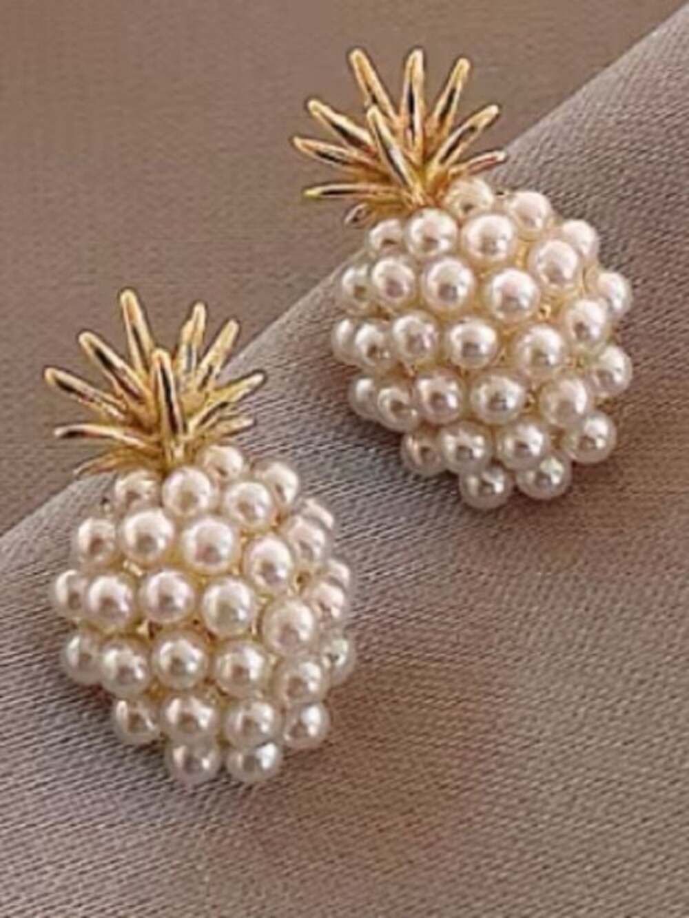 Gold & Pearl Pineapple Stud Earrings - Women Jewelry - Picture 3 of 4